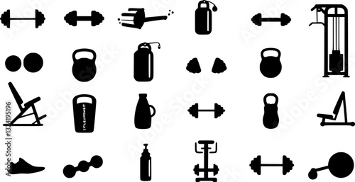 gym equipment icon set