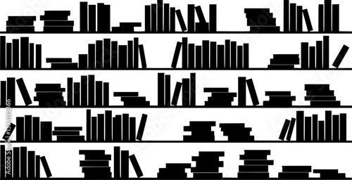 Bookshelf, library black and white background. Seamless pattern, Vector illustration