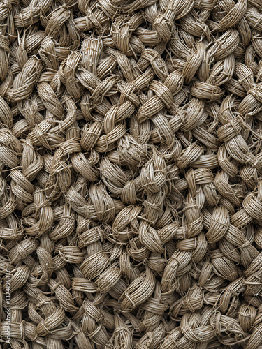Close-up view of a woven basketry pattern.