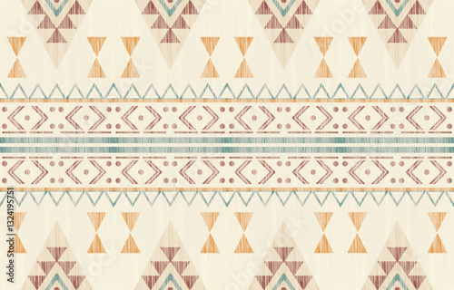 Geometric ethnic Native American tribal patterns, featuring Aztec and Navajo motifs, create a seamless decorative texture. Design for background ,curtain, carpet, clothing, wrapping, Batik.