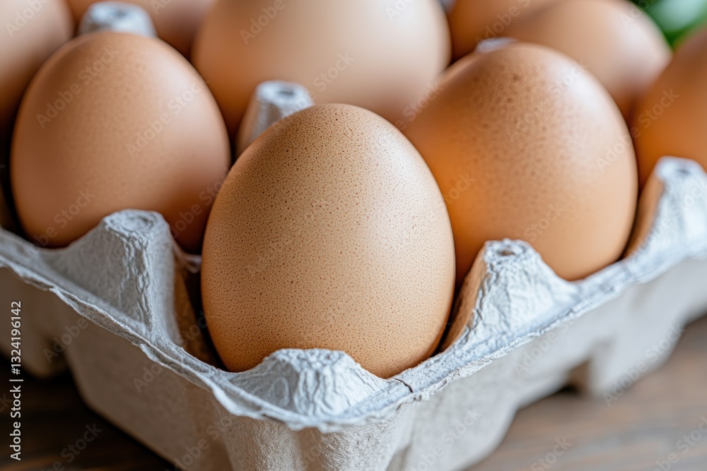 A visually appealing selection of brown eggs stacked in a carton on a wooden surface, emphasizing their organic quality while blending naturally with rustic aesthetics. A visually appealing selection of brown eggs stacked in a carton on a wooden surface, emphasizing their organic quality while blending naturally with rustic aesthetics.