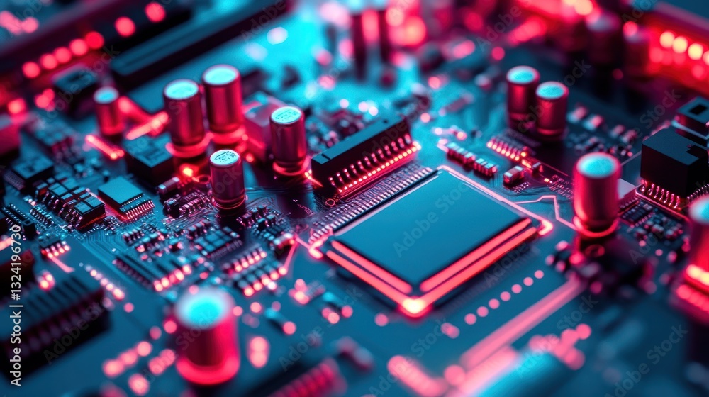 Illuminated Circuit Board Close-Up Illuminated Circuit Board Close-Up
