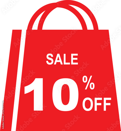 Illustration of a red shopping bag with the text 10% sale, shop and get up to 10% off