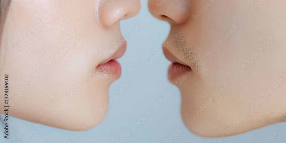 Obraz premium Close-up of Two Faces About to Kiss