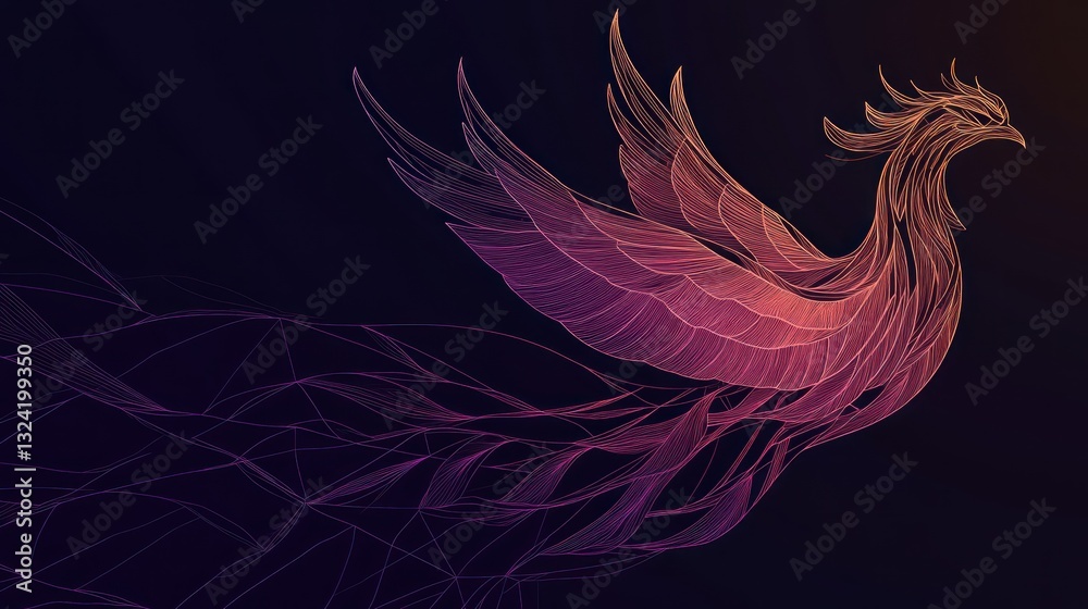 Obraz premium Flying Phoenix in Abstract Dark Space