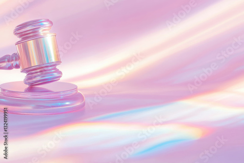 Holographic Gavel on Pastel Background Legal Symbol with Modern Aesthetic