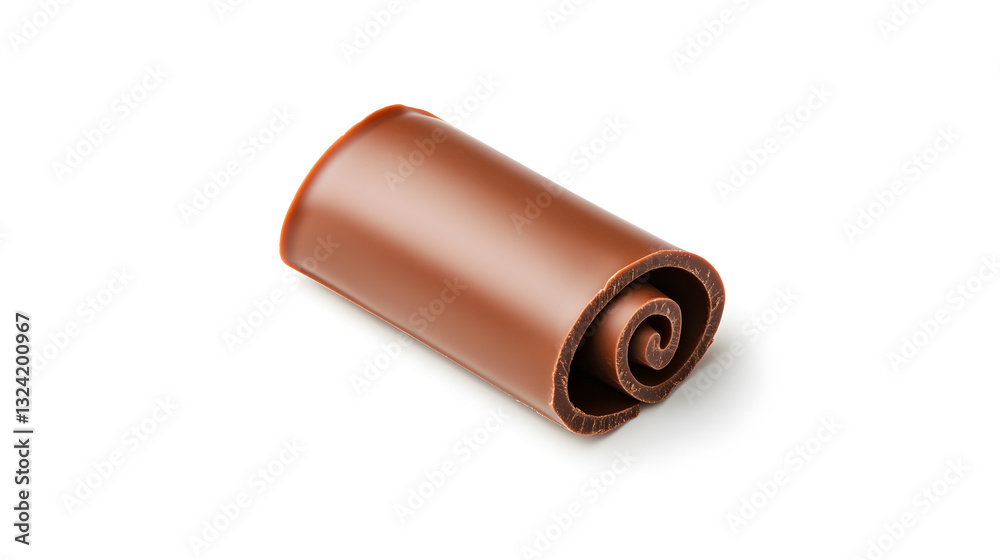 Realistic chocolate curl with smooth texture isolated on white backdrop
