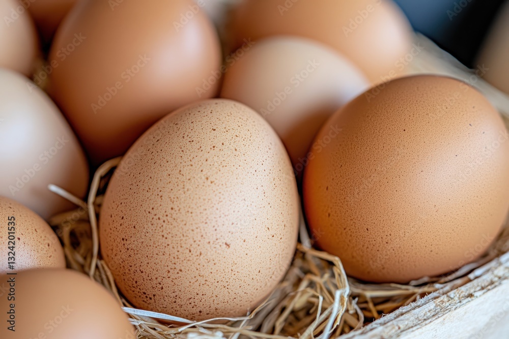 A prominent brown egg sits elegantly atop a bed of straw, capturing the essence of farm-fresh produce and minimalist artistic presentation in food photography. A prominent brown egg sits elegantly atop a bed of straw, capturing the essence of farm-fresh produce and minimalist artistic presentation in food photography.