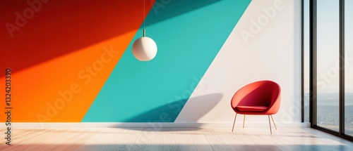Minimalist Color Block Interior Mid-Century Modern Chair in Vibrant Urban Space - Contemporary Design Inspiration for Creative Professionals and Lifestyle Branding photo