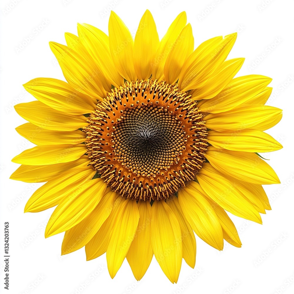 Fototapeta premium Vibrant yellow sunflower isolated on white background.