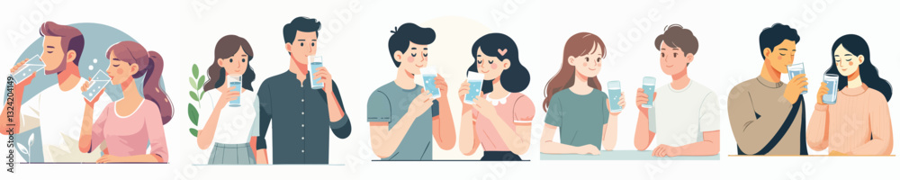 Vector of Woman man drinking water health Vector of Woman man drinking water health