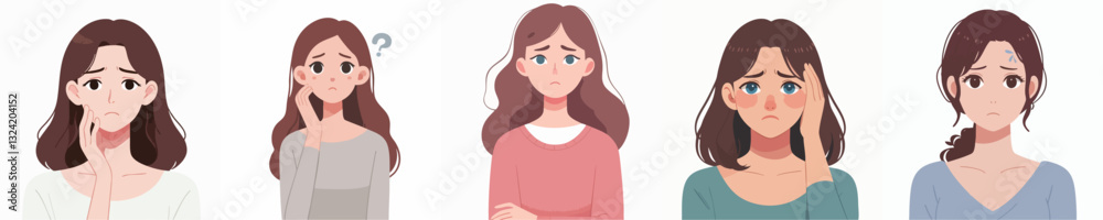 Vector of Young Woman with Worried Face Vector of Young Woman with Worried Face
