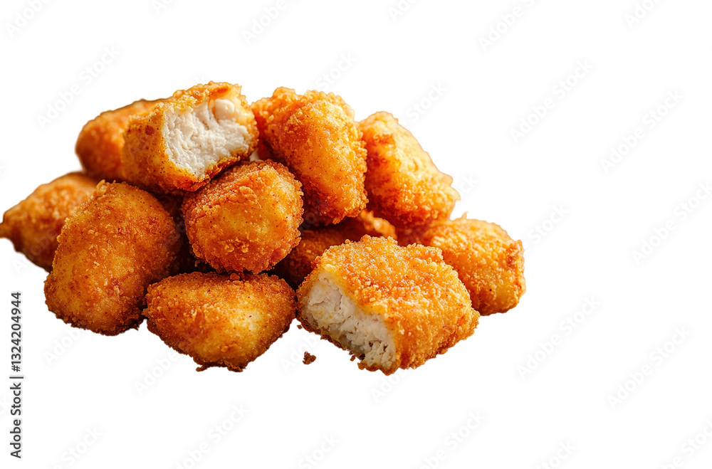 Close-up of quickly prepared chicken nuggets Dipping a chicken nugget in ketchup Close-up of quickly prepared chicken nuggets Dipping a chicken nugget in ketchup