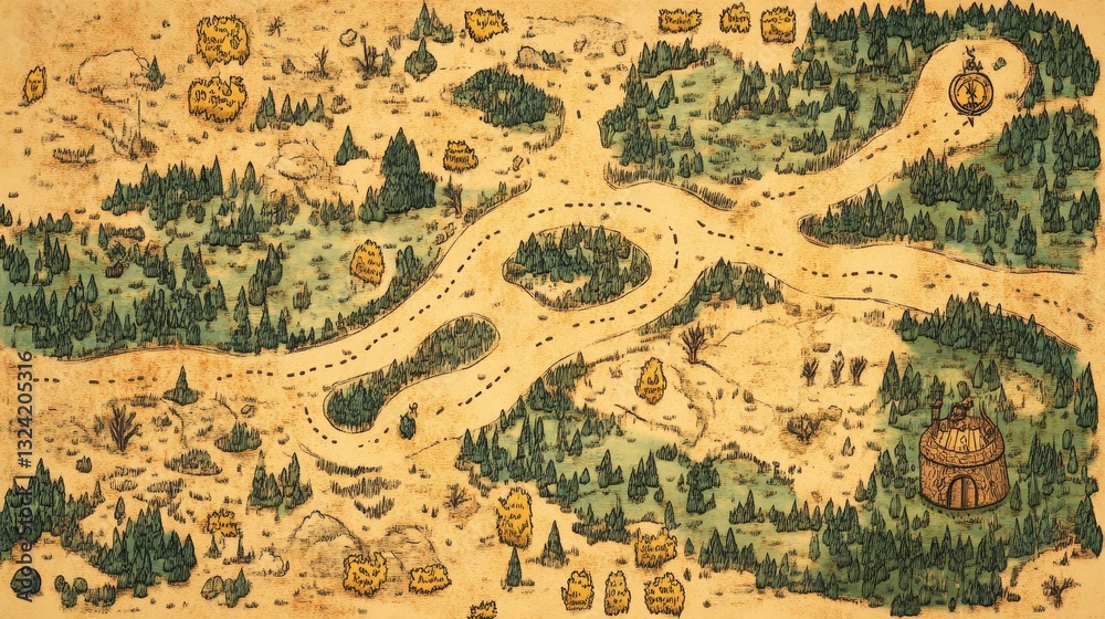 Fototapeta premium A winding road map. Shows route, direction, and location. Simple design. 
