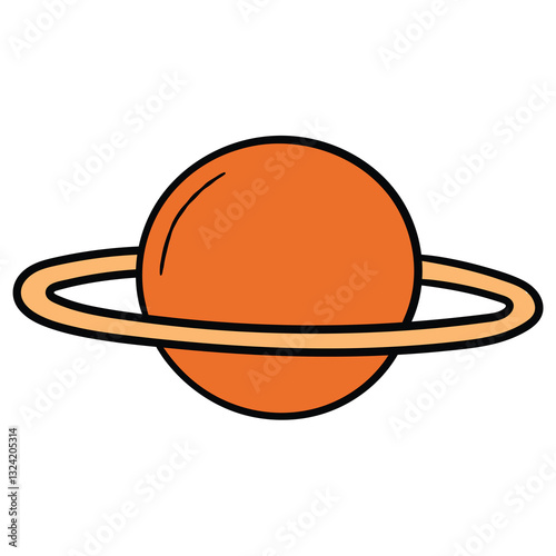 Hand drawn cartoon saturn planet on white background.