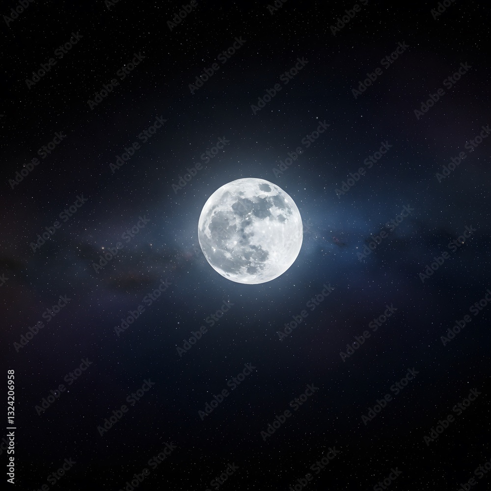 Naklejka premium Stunning Space Background with Moon & Stars - Lunar Surface, Galaxy, Celestial Night Sky Scene - Cosmic Science Fiction Art, Wallpaper, Digital Design for Phone & Desktop