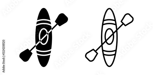 kayak with paddle icon pack in flat and thin liner vectors graphic for ui designs