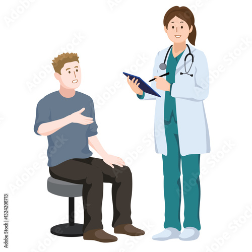 Doctor Consultation with Patient in Medical Clinic – Flat Style Vector Illustration
