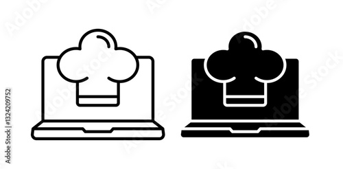 Online cooking show icon pack in flat and thin liner vectors graphic for ui designs