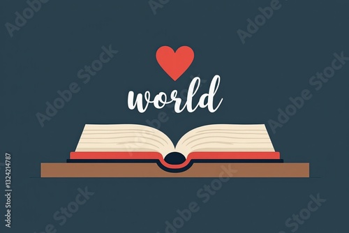 An Open Book with a Heart Symbolizing Love and Connection to the World: A Design Illustrating the Importance of Knowledge, Learning, and Global Understanding