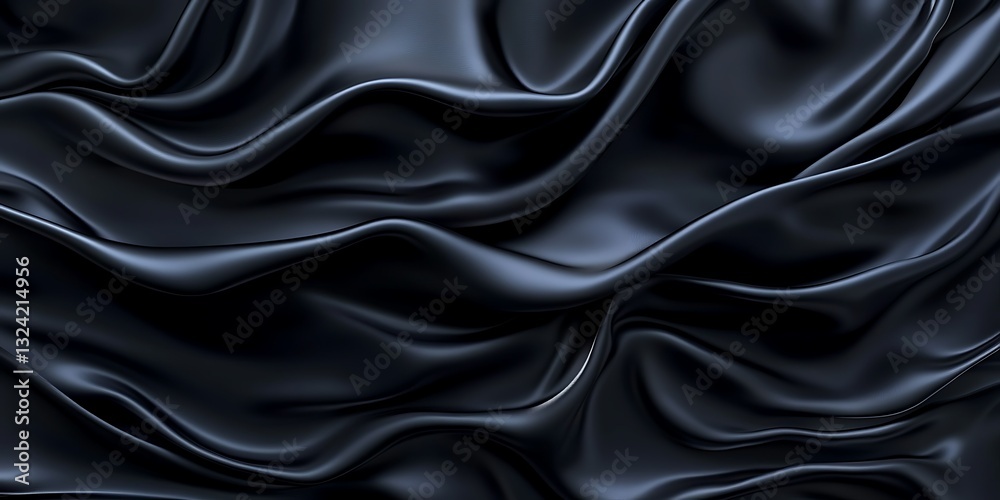 Fototapeta premium Dark fabric, elegant folds, smooth texture, close-up