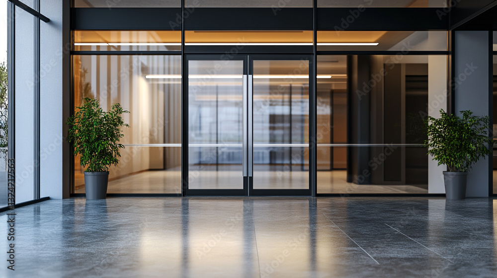 custom made wallpaper toronto digitalModern office building entrance with glass doors and plants lobby clean light floor shiny urban