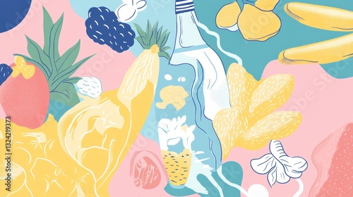 Colorful fruit & water bottle pattern