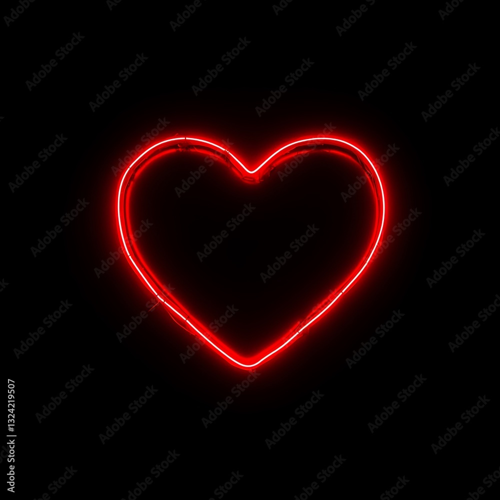 Brightly lit red neon heart against a dark black background Brightly lit red neon heart against a dark black background