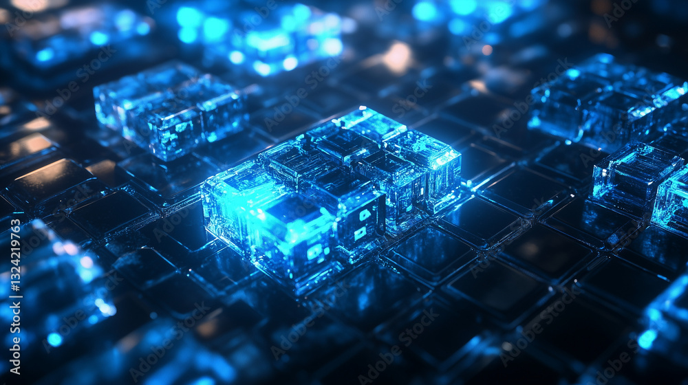 Blockchain Security Concept With Glowing Blue Connections in Finance Blockchain Security Concept With Glowing Blue Connections in Finance