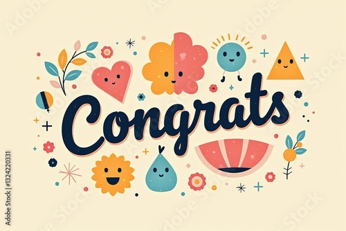 Wallpaper Mural Celebratory Congratulations Graphic Design Featuring Colorful Illustrations and Whimsical Characters, Perfect for Events and Achievements Torontodigital.ca
