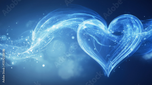 Glowing Heart Shape with Blue Light Trails and Sparkles on Dark Background