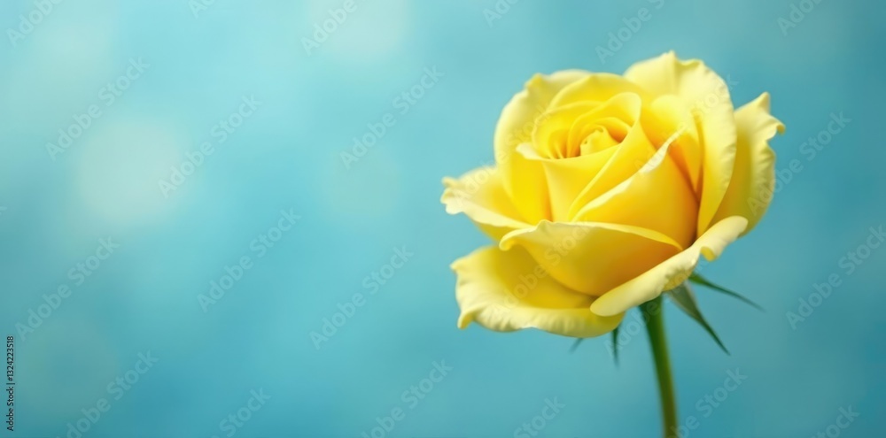 Delicate yellow rose against a soft abstract blue background, blossom, floral Delicate yellow rose against a soft abstract blue background, blossom, floral
