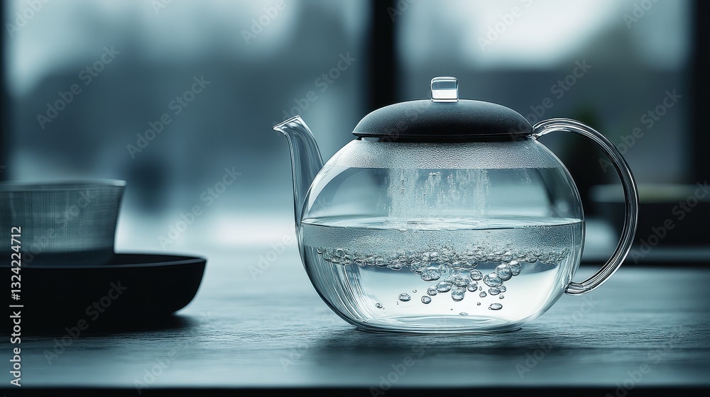 A sleek, minimalist kettle, its transparent body revealing the bubbling water within, rests on a stark, dark surface, a testament to understated elegance. A sleek, minimalist kettle, its transparent body revealing the bubbling water within, rests on a stark, dark surface, a testament to understated elegance.