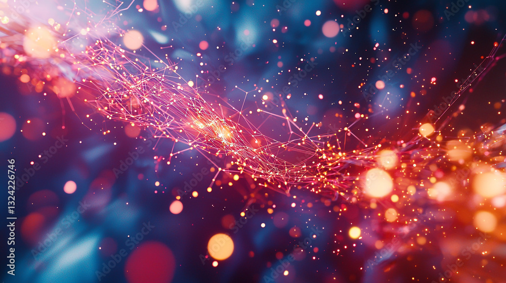 Obraz premium Abstract red and blue network digital art background image web data mesh lines light space points