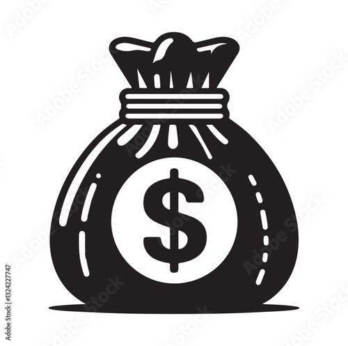 Money bag or stash of money flat icon silhouette vector icon on white background.