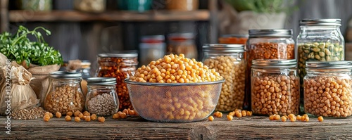 Healthy Chickpea Snack Table Shot: Closeup of Legume Nourishment, Cooking with Aquafaba Pea Solution for Diet Support