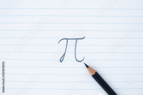 Pencil Sketch of Pi Symbol on Blue-lined Notebook Paper for Pi Day Mathematic Educational and Creative Projects