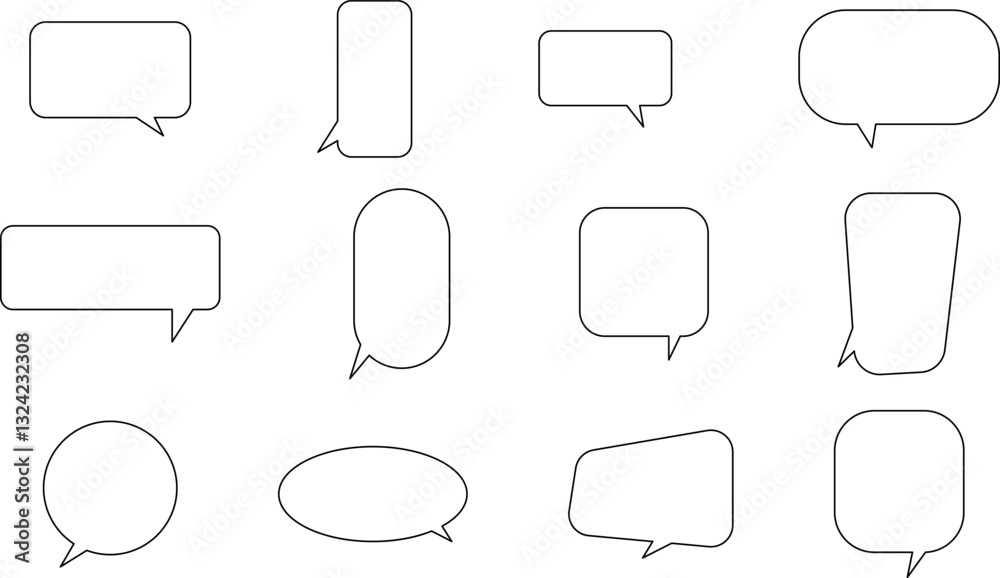 Obraz premium Speech bubble line icon set. Set of blank white speech bubble in flat design, chatting box, message box icon. Balloon doodle style of thinking sign symbol.