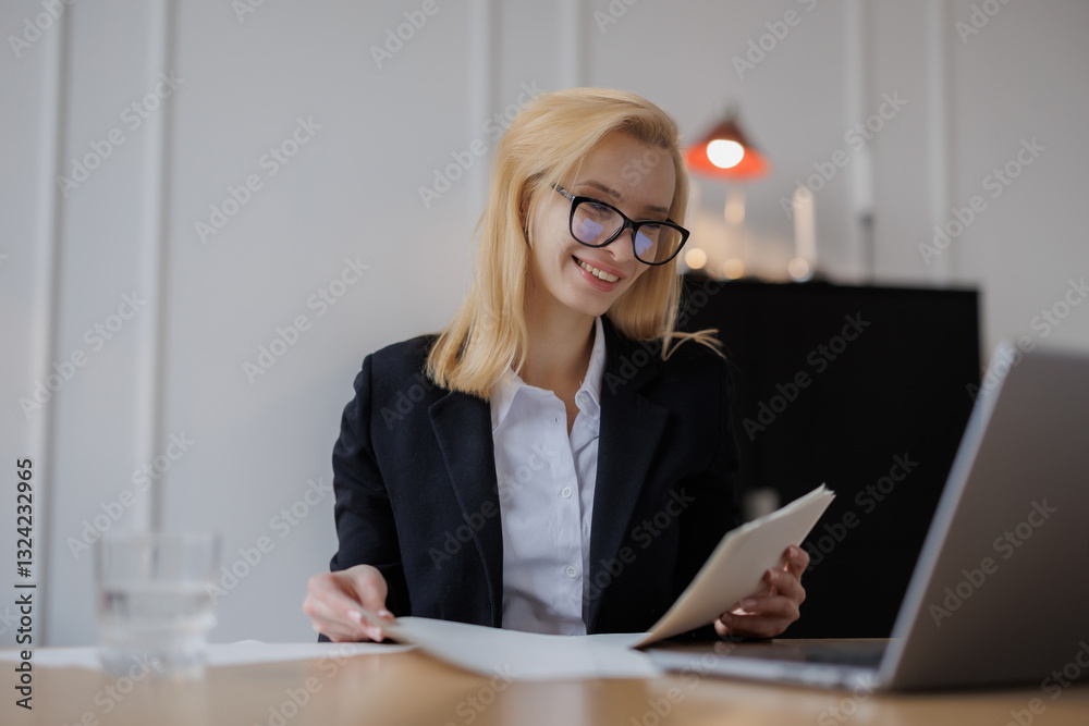 Positive business professional. Woman working on projects in the office. Manager doing job. Positive business professional. Woman working on projects in the office. Manager doing job.