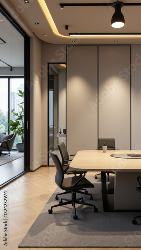 Modern office space with acoustically designed walls and furniture.