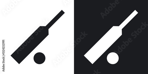 Cricket bat and ball Icons vectors set for web designs in black colors