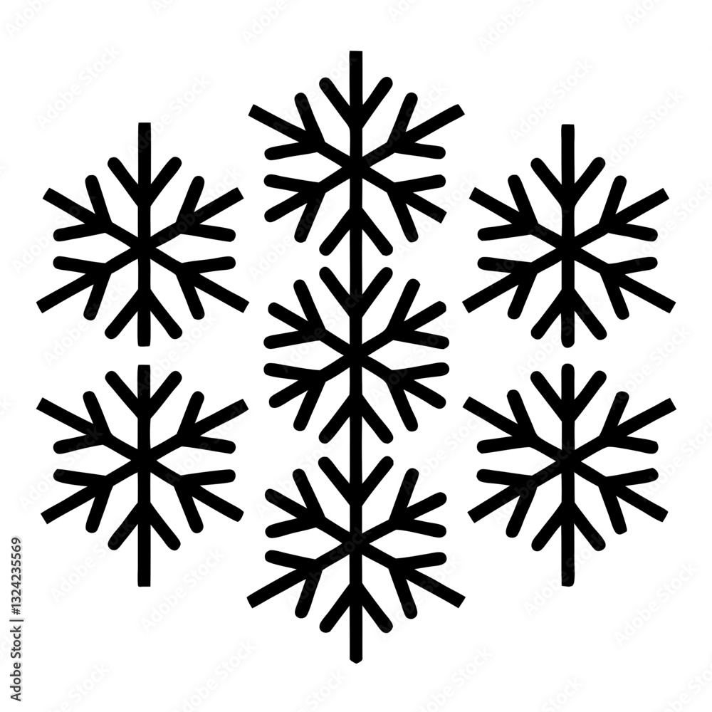 Four black snowflakes forming a symmetrical pattern Four black snowflakes forming a symmetrical pattern