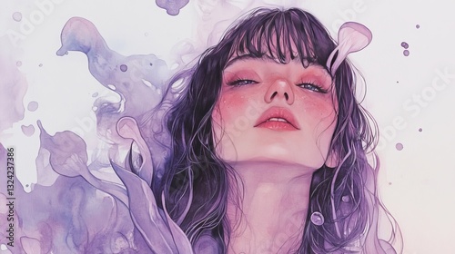 Use soft, muted tones with detailed linework and watercolor effects. 