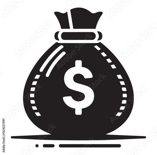 Money bag or stash of money flat icon silhouette vector icon on white background.