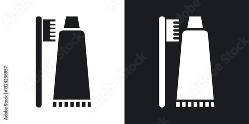 Toothbrush and toothpaste Icons vectors set for web designs in black colors