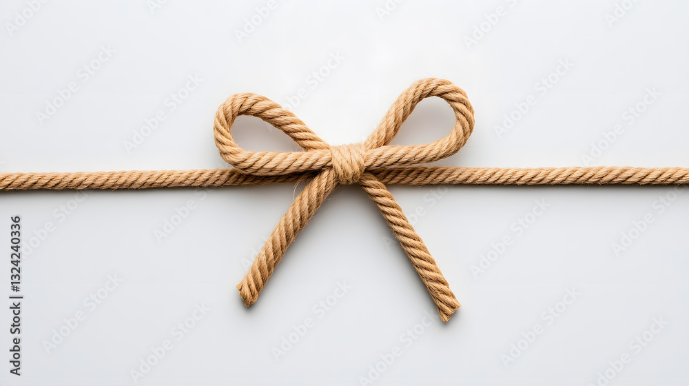 Jute rope bow for packing and decoration isolated on white background Jute rope bow for packing and decoration isolated on white background