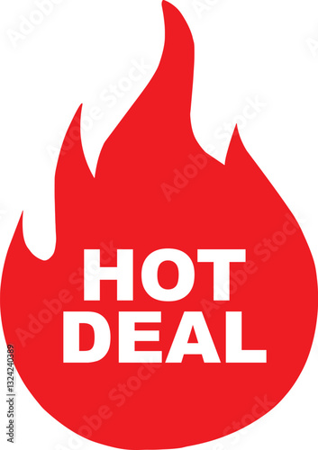 Illustration of a red flame shape with the text hot deal fiery promotion