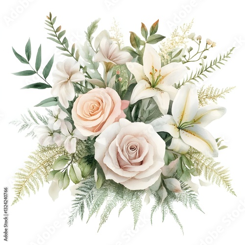 Elegant floral bouquet with roses lilies and greenery