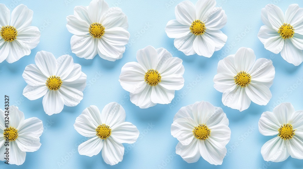 Elegant White Flowers on Soft Blue Background for Creative Projects Elegant White Flowers on Soft Blue Background for Creative Projects