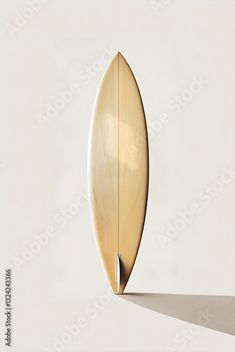 Beige surfboard on beige background. Studio shot